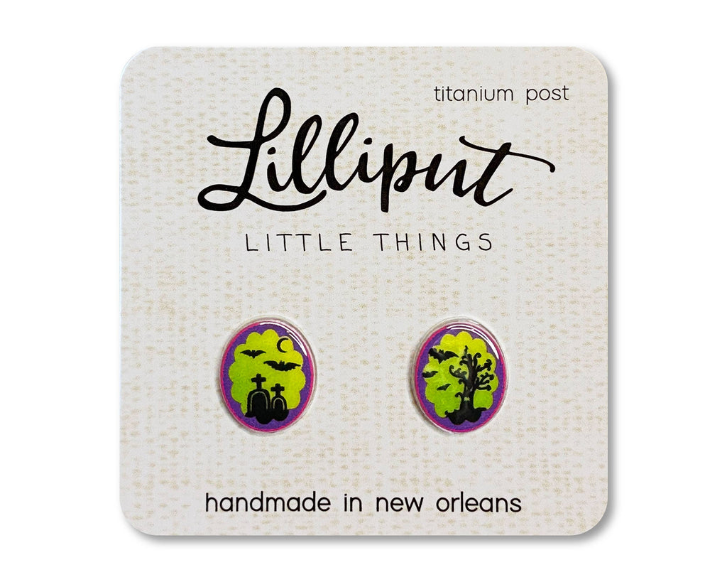 Graveyard Cameo Earrings // Halloween Earrings
