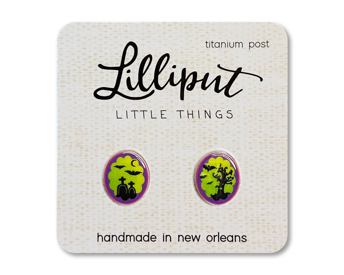 Graveyard Cameo Earrings // Halloween Earrings