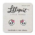 Cute Skull Earrings // Skull w Pink Bow