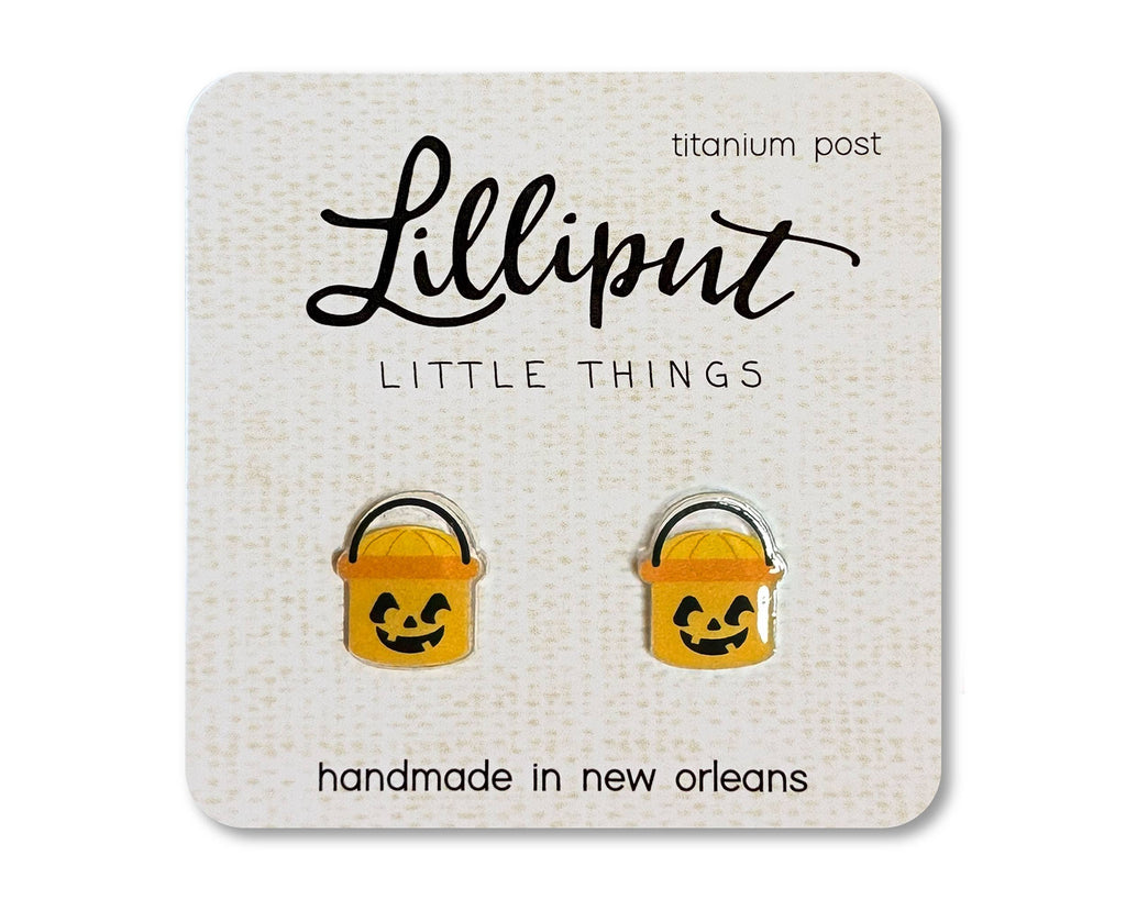 Retro Treat Bucket Earrings - Pumpkin